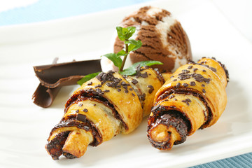 chocolate croissants with ice cream