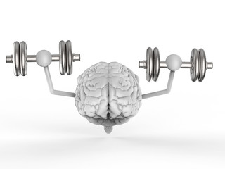 brain holding dumbbells