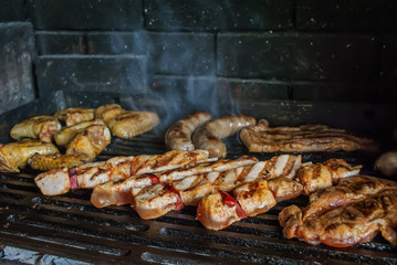 bbq filled with mixed meat