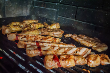 bbq filled with mixed meat