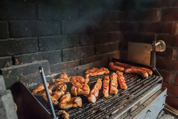 bbq filled with mixed meat