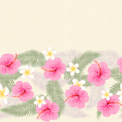 Border seamless pattern of tropical flowers