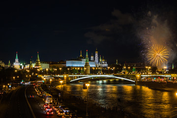 Fototapeta na wymiar Moscow in the evening. View of the Kremlin from the Patriarchal bridge.
