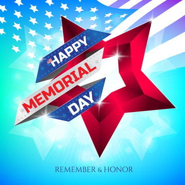 Happy Memorial Day greeting card or banner with national flag colors and stars on colorful background. Remember and honor. Can be used for design your website or print publications and other.
