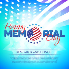 Happy Memorial Day greeting card or banner with national flag colors and stars on colorful background. Remember and honor. Can be used for design your website or print publications and other.