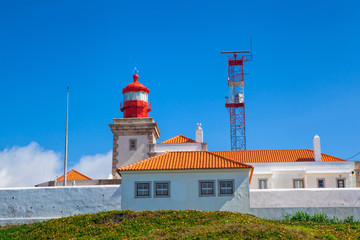 Fototapeta na wymiar Lighthouse at Cabo da Roca, Portugal, the most west cape of continent