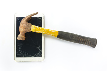 Hammer hit a tablet to destroy
