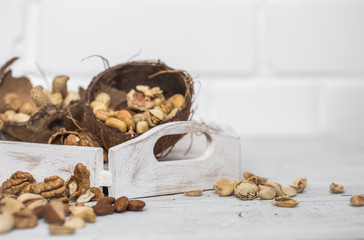 different nuts in a plate closeup