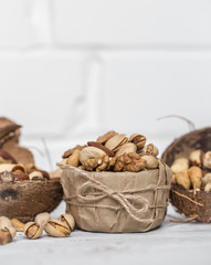 different nuts in a plate closeup