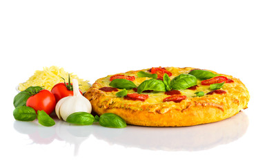 Pizza Margherita with Cheese and Ingredients on White