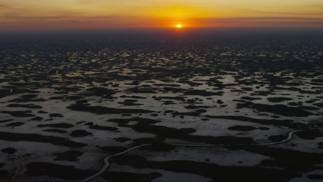 Aerial view of Miami Everglades at sunset