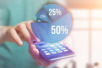 Blue survey graph interface with business theme going out a smartphone - Technology concept