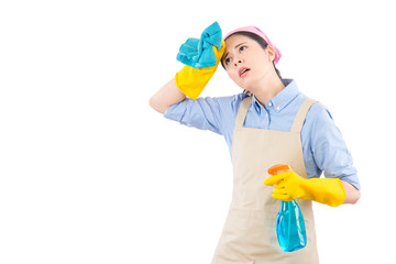 Cleaning woman feel tired and exhausted