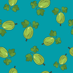 Seamless Pattern of Gooseberry , Fruit Berry on Azure Background, Vector Illustration