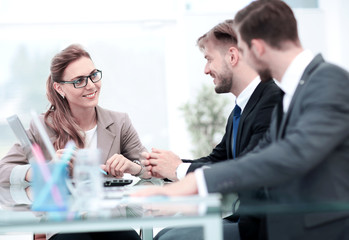 Fototapeta premium Business meeting. Focus on beautifull business woman