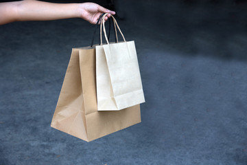 Recycled brown paper shopping bags in my hand
