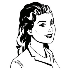 portrait woman pop art beauty happy black and  vector illustration