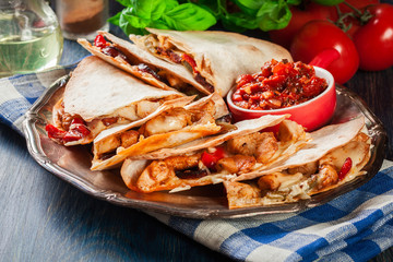 Mexican Quesadilla with chicken, sausage chorizo and red pepper