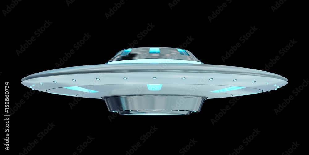 Poster vintage ufo isolated on black background 3d rendering