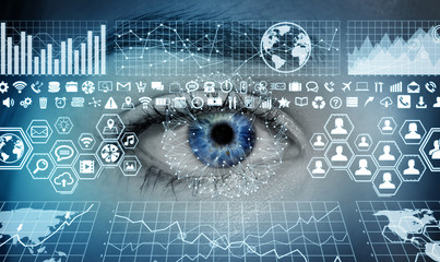 Close-up of woman digital eye 3D rendering