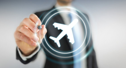 Businessman booking his flight with modern digital application 3D rendering