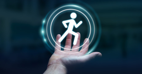 Young man using running application to check his performances 3D rendering