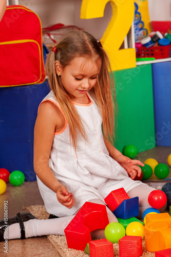  Child Playing In Kids Cubes Indoor Break School Of Children After Lesson In Primary School 