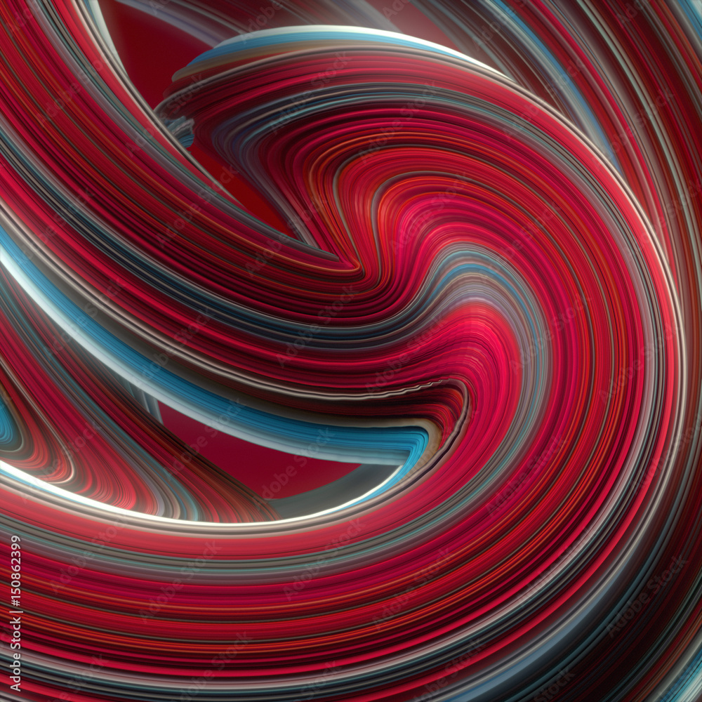 Aufkleber Colored twisted shape. Computer generated abstract geometric 3D render illustration