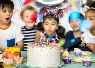 Happiness group of cute and adorable children having birthday party