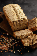 Homemade wholegrain buckwheat bread loaf.