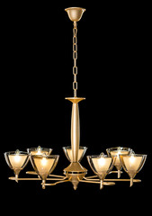 Chandelier light in interior on black background