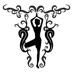 illustration of woman practisig yoga with floral elements