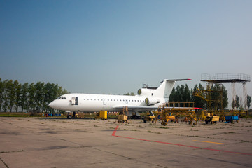 Repair and maintenance of passenger airplane on the aviation technical base
