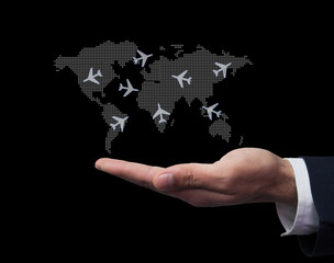 World map, concepts of travel.