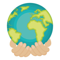 hands human with world planet earth icon vector illustration design