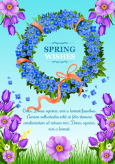 Vector spring greeting card wishes and flowers