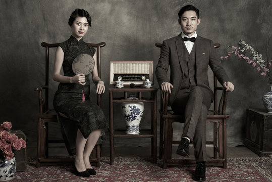 Retro Styled Portrait Of Young Couple