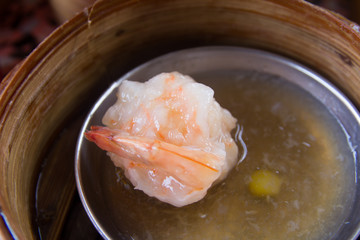 Dim sum in bamboo steamer- Chinese cuisine