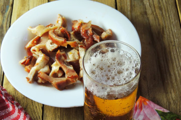 Smoked pig ears. Beer
