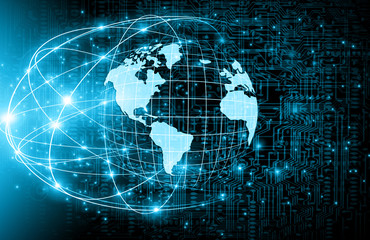 Best Internet Concept of global business. Globe, glowing lines on technological background. Wi-Fi, rays, symbols Internet, 3D illustration