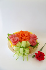 お寿司ケーキとカーネーション