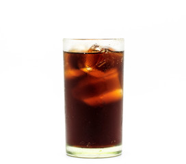 Fresh cola in glass on white background.