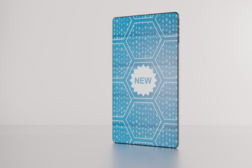 3D illustration of NEW text displayed on futuristic bezel-free smartphone as concept for introducing new innovative smartphones