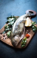 Raw fish on the board