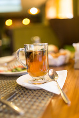 A glass of mint tea in a restaurant