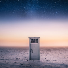 Magical and imagination scene with door and stars at night time