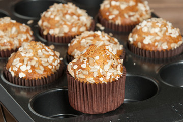 Home Baked Superfood Muffins With Chia Seeds, Banana, Honey, Coconut, Oats.