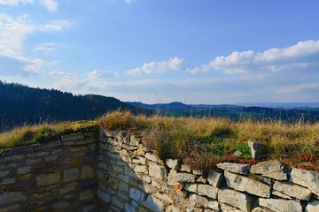 Ruins of fortification (bulwark). Medieval rampart