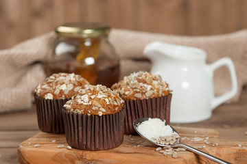 Home Baked Superfood Muffins With Chia Seeds, Banana, Honey, Coconut, Oats.