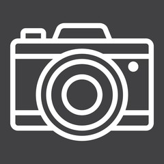 Camera line icon, Travel and tourism, vector graphics, a linear pattern on a black background, eps 10.